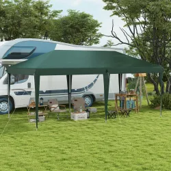 Cenador de Jardín 6x3 m Gazebo con Altura Ajustable en 3 Niveles Bolsa de Transporte Marco de Acero Anti-UV Verde - Ogal.Es