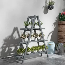 Soporte para Plantas Plegable de Madera Estantería para Macetas de 3 Niveles con Marco en A 100x36x112 cm Gris - Ogal.Es
