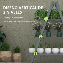 Soporte para Plantas Plegable de Madera Estantería para Macetas de 3 Niveles con Marco en A 100x36x112 cm Gris - Ogal.Es