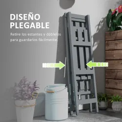 Soporte para Plantas Plegable de Madera Estantería para Macetas de 3 Niveles con Marco en A 100x36x112 cm Gris - Ogal.Es