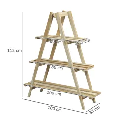 Soporte para Plantas Plegable de Madera Estantería para Macetas de 3 Niveles con Marco en A 100x36x112 cm Natural - Ogal.Es