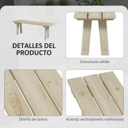 Banco de Madera de 2 Plazas Carga 220 kg Banco de Exterior para Jardín Patio Terraza 130x38x45 cm Natural - Ogal.Es