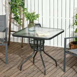 Mesa de Jardín Cuadrada 76x76x72 cm con Agujero para Sombrilla y Encimera de Vidrio Templado para Patio Terraza ... - Ogal.Es