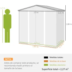 Caseta de Jardín 190x131x188 cm Cobertizo Metálico para Herramientas con 2 Ventilaciones y Puerta para Terraza R... - Ogal.Es