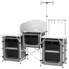 Mueble de Cocina para Camping Plegable con 3 Mesas 4 Ganchos Poste de Luz y Bolsa de Transporte 172x48x130 cm Gris - Ogal.Es