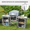 Mueble de Cocina para Camping Plegable con 3 Mesas 4 Ganchos Poste de Luz y Bolsa de Transporte 172x48x130 cm Gris - Ogal.Es