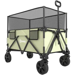Carro Plegable 180 L con Longitud y Ángulo del Mango Ajustables y Paredes Laterales Extensibles Carga 120 kg Caqui - Ogal.Es