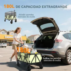 Carro Plegable 180 L con Longitud y Ángulo del Mango Ajustables y Paredes Laterales Extensibles Carga 120 kg Caqui - Ogal.Es