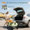 Carro Plegable 180 L con Longitud y Ángulo del Mango Ajustables y Paredes Laterales Extensibles Carga 120 kg Caqui - Ogal.Es