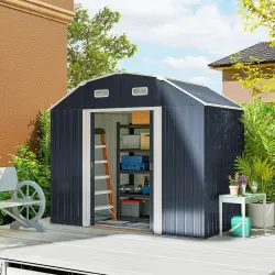Caseta de Exterior Metálica 2,7 m² 238x132x198,5 cm con Base Estantes Ajustables 2 Puertas Corredizas y 2 Ventan... - Ogal.Es