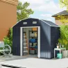 Caseta de Exterior Metálica 2,7 m² 238x132x198,5 cm con Base Estantes Ajustables 2 Puertas Corredizas y 2 Ventan... - Ogal.Es