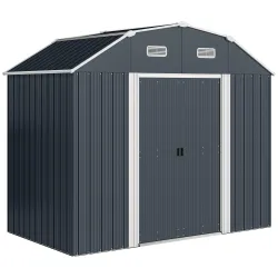 Caseta de Exterior Metálica 2,7 m² 238x132x198,5 cm con Base Estantes Ajustables 2 Puertas Corredizas y 2 Ventan... - Ogal.Es