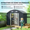 Caseta de Exterior Metálica 2,7 m² 238x132x198,5 cm con Base Estantes Ajustables 2 Puertas Corredizas y 2 Ventan... - Ogal.Es