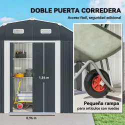 Caseta de Exterior Metálica 2,7 m² 238x132x198,5 cm con Base Estantes Ajustables 2 Puertas Corredizas y 2 Ventan... - Ogal.Es