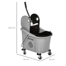 Cubo de Fregona con Ruedas 36L Carro de Limpieza con Escurridor de Presión y 2 Cubetas Separadas 54x41x91,5cm Gris - Ogal.Es
