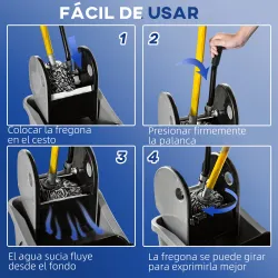 Cubo de Fregona con Ruedas 36L Carro de Limpieza con Escurridor de Presión y 2 Cubetas Separadas 54x41x91,5cm Gris - Ogal.Es