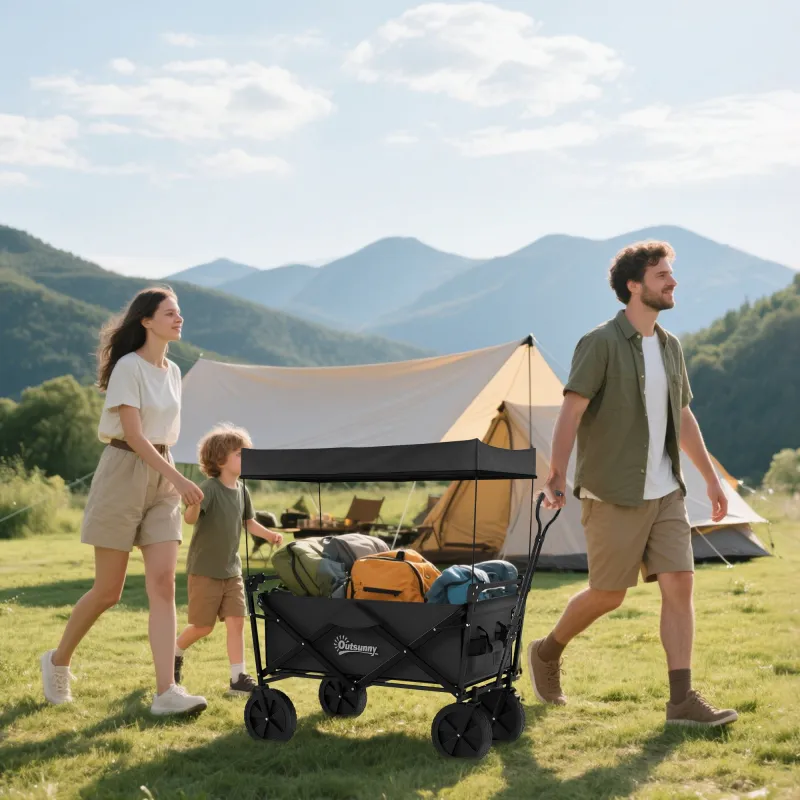 Carro Plegable con Toldo Desmontable Longitud y Ángulo del Mango Ajustables y Bolsa de Transporte Carga 100 kg N... - Ogal.Es