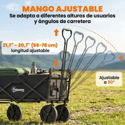 Carro Plegable con Toldo Desmontable Longitud y Ángulo del Mango Ajustables y Bolsa de Transporte Carga 100 kg N... - Ogal.Es