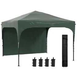 Cenador de Jardín 3x3 m con Altura Ajustable 1 Pared Lateral Impermeable 4 Bolsas de Arena y Bolsa de Transporte... - Ogal.Es