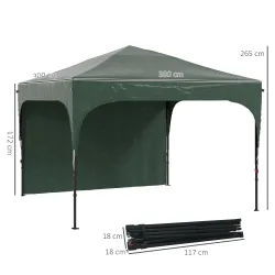 Cenador de Jardín 3x3 m con Altura Ajustable 1 Pared Lateral Impermeable 4 Bolsas de Arena y Bolsa de Transporte... - Ogal.Es
