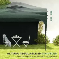 Cenador de Jardín 3x3 m con Altura Ajustable 1 Pared Lateral Impermeable 4 Bolsas de Arena y Bolsa de Transporte... - Ogal.Es