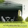 Cenador de Jardín 3x3 m con Altura Ajustable 1 Pared Lateral Impermeable 4 Bolsas de Arena y Bolsa de Transporte... - Ogal.Es