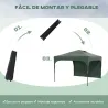 Cenador de Jardín 3x3 m con Altura Ajustable 1 Pared Lateral Impermeable 4 Bolsas de Arena y Bolsa de Transporte... - Ogal.Es