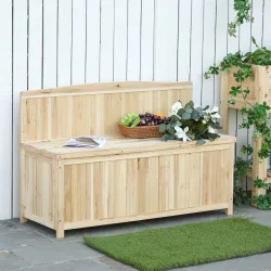 Banco de Jardín con Baúl de Almacenaje y Respaldo Carga 250 kg para Patio Terraza Balcón 115x45x75 cm Natural - Ogal.Es