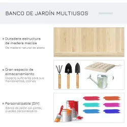 Banco de Jardín con Baúl de Almacenaje y Respaldo Carga 250 kg para Patio Terraza Balcón 115x45x75 cm Natural - Ogal.Es