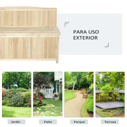 Banco de Jardín con Baúl de Almacenaje y Respaldo Carga 250 kg para Patio Terraza Balcón 115x45x75 cm Natural - Ogal.Es