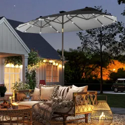 Sombrilla de Jardín Doble 295x150x219 cm con Luces LED Solares Toldo con Inclinación Ajustable y Manivela Manual... - Ogal.Es