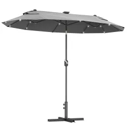 Sombrilla de Jardín Doble 295x150x219 cm con Luces LED Solares Toldo con Inclinación Ajustable y Manivela Manual... - Ogal.Es