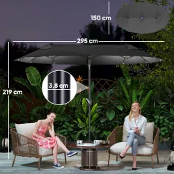 Sombrilla de Jardín Doble 295x150x219 cm con Luces LED Solares Toldo con Inclinación Ajustable y Manivela Manual... - Ogal.Es