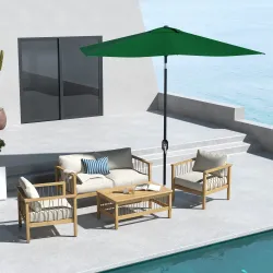 Sombrilla de Jardín 290x200x248 cm con 6 Varillas Apertura Manual Anti-UV Ángulo Ajustable para Terraza Exterior... - Ogal.Es