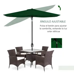 Sombrilla de Jardín 290x200x248 cm con 6 Varillas Apertura Manual Anti-UV Ángulo Ajustable para Terraza Exterior... - Ogal.Es