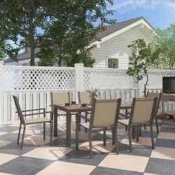 Conjunto de Mesa y 6 Sillas de Jardín con Sillas Apilables y Marco de Acero para Terraza Patio Caqui y Marrón - Ogal.Es