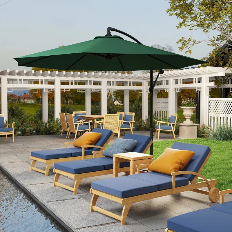 Sombrilla de Jardín Ø300x250 cm Parasol Excéntrico Inclinable con Manivela Base Cruzada y Soporte de Acero Verde - Ogal.Es
