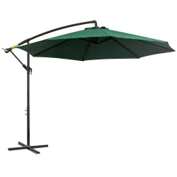 Sombrilla de Jardín Ø300x250 cm Parasol Excéntrico Inclinable con Manivela Base Cruzada y Soporte de Acero Verde - Ogal.Es