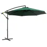 Sombrilla de Jardín Ø300x250 cm Parasol Excéntrico Inclinable con Manivela Base Cruzada y Soporte de Acero Verde - Ogal.Es