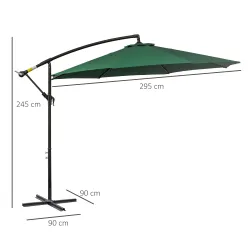 Sombrilla de Jardín Ø300x250 cm Parasol Excéntrico Inclinable con Manivela Base Cruzada y Soporte de Acero Verde - Ogal.Es