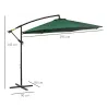 Sombrilla de Jardín Ø300x250 cm Parasol Excéntrico Inclinable con Manivela Base Cruzada y Soporte de Acero Verde - Ogal.Es