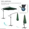 Sombrilla de Jardín Ø300x250 cm Parasol Excéntrico Inclinable con Manivela Base Cruzada y Soporte de Acero Verde - Ogal.Es