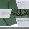 Sombrilla de Jardín Ø300x250 cm Parasol Excéntrico Inclinable con Manivela Base Cruzada y Soporte de Acero Verde - Ogal.Es