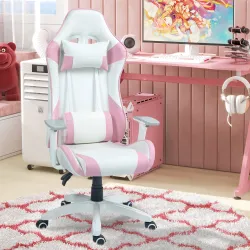 Silla Gamer con Cojín Lumbar Reposabrazos Ajustable Reposacabezas Extraíble y Altura Ajustable 67x60x120-128 cm ... - Ogal.Es
