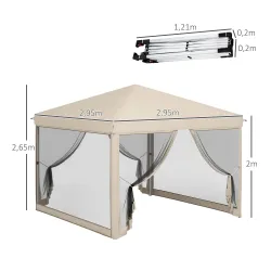 Cenador de Jardín 3x3 m con Mosquiteras Anti-UV Marco de Acero y Bolsa de Transporte para Patio Terraza Fiesta B... - Ogal.Es