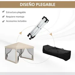 Cenador de Jardín 3x3 m con Mosquiteras Anti-UV Marco de Acero y Bolsa de Transporte para Patio Terraza Fiesta B... - Ogal.Es