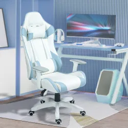 Silla Gamer con Cojín Lumbar Reposabrazos Ajustable Reposacabezas Extraíble y Altura Ajustable 67x60x120-128 cm ... - Ogal.Es