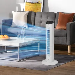 Ventilador de Torre 50W con Control Remoto 3 Velocidades Temporizador 15h Oscilación Pantalla LED 30x30x78 cm Bl... - Ogal.Es