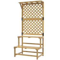 Soporte para Plantas de 2 Niveles con Celosía Enrejado con 2 Estantes de Madera para Jardín Terraza 75x50x166 cm... - Ogal.Es
