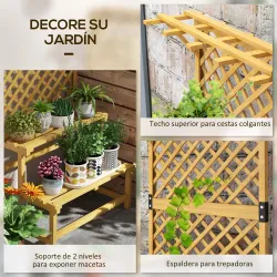 Soporte para Plantas de 2 Niveles con Celosía Enrejado con 2 Estantes de Madera para Jardín Terraza 75x50x166 cm... - Ogal.Es